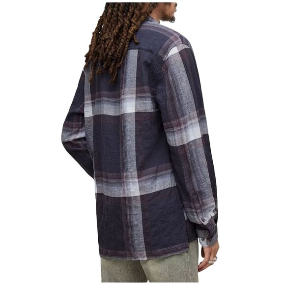 NWT JOHN VARVATOS Cole Plaid Long Sleeve Shirt S Cotton Button Down Plum Wood - Picture 3 of 4